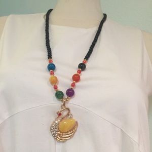 Beautiful New Jeweled Swan Beeswax Necklace
